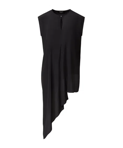 Fabiana Filippi Asymmetrical Top In Midnight Blue Crepe De Chine In Animal Print