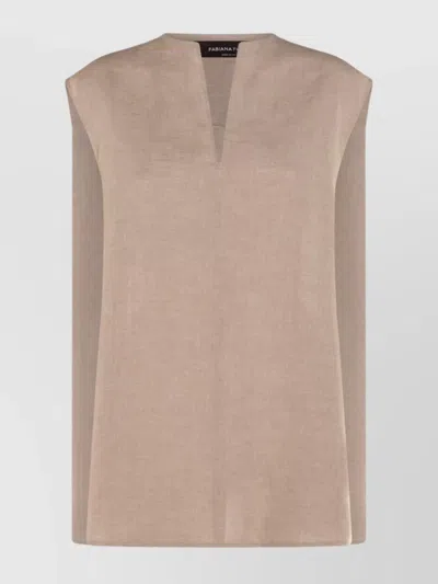 Fabiana Filippi Sleeveless V-neck Top Plain Pattern In Brown