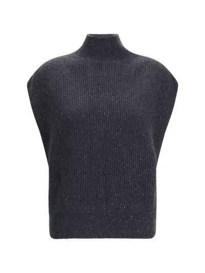 Fabiana Filippi Sleeveless Wool Sweater With Sequins In Gray