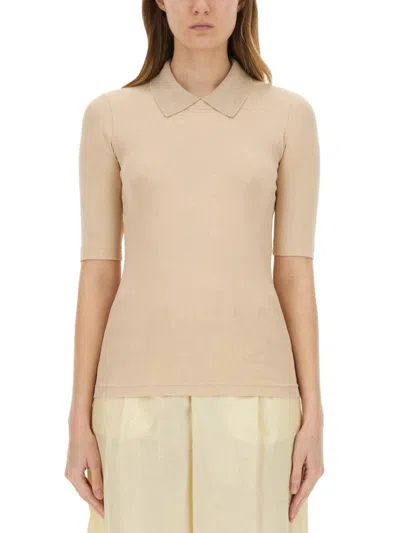 Fabiana Filippi Ribbed Collared T-shirt Slim Fit In Beige
