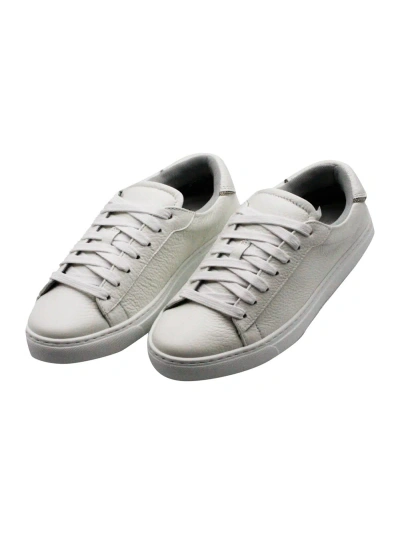Fabiana Filippi Sneakers In Soft Textured Leather With Rows Of Monili On The Back. Lace Closure In White