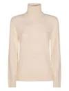 Fabiana Filippi Speckled Cream Turtleneck Sweater With Ribbed Details In Neutral