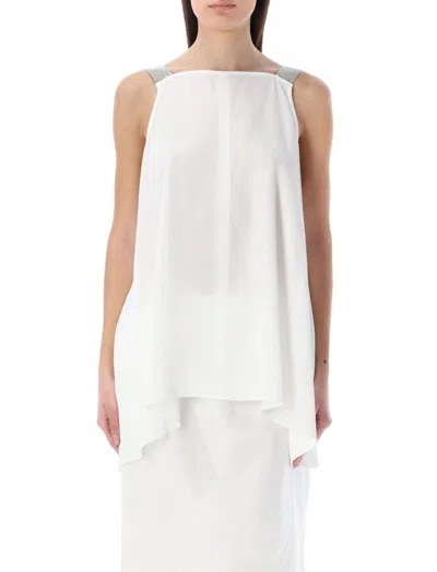 Fabiana Filippi Square Neck Embellished Strapped Tank Top In White