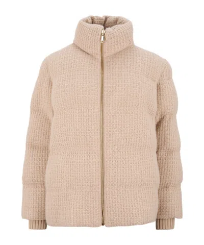 Fabiana Filippi Stand-up Collar Zipper Cotton Jacket In Neutral