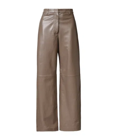 Fabiana Filippi Straight-leg Leather Casual Trousers In Brown