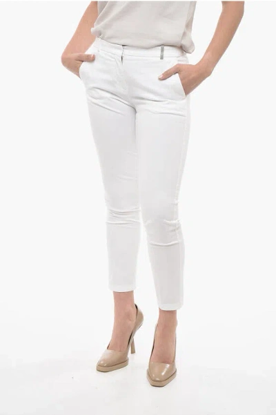 Fabiana Filippi Strech Cotton Chinos Pants With Jeweled Belt Loops In White