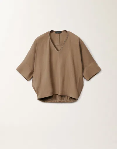 Fabiana Filippi Stretch Viscose And Linen Top In Steel