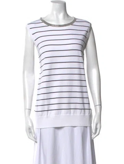Pre-owned Fabiana Filippi Striped Crew Neck Top In White