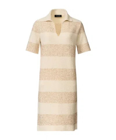 Fabiana Filippi Women Beige Stripes V Neck Midi Dress, Xl Luxury Dresses For Women Darveys In Brown