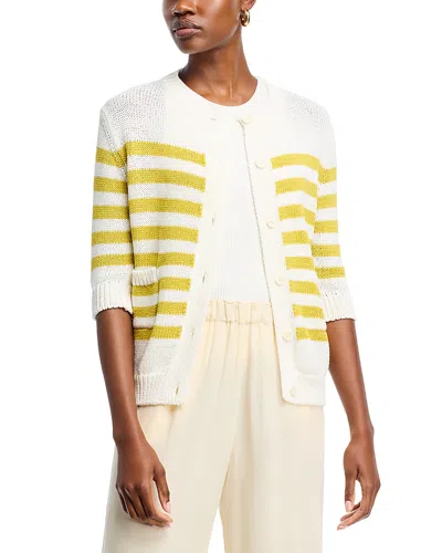 Fabiana Filippi Striped Elbow Sleeve Cardigan In Medium Yellow