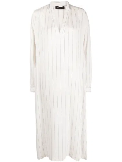 Fabiana Filippi Striped Long-sleeved Kaftan Dress In White