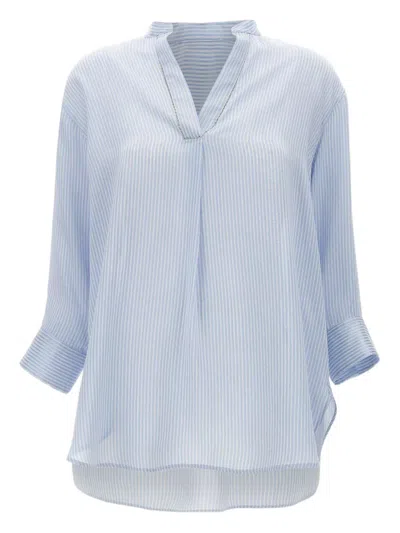 Fabiana Filippi Striped Split-neck Blouse In Blue