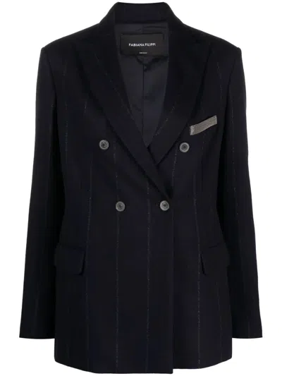 Fabiana Filippi Stripe-detail Double-breasted Blazer In Blue