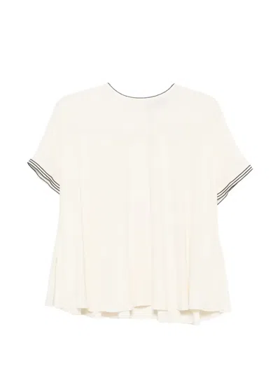 Fabiana Filippi Silk Blend Lounge Top Striped Trim In Neutral