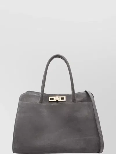 Fabiana Filippi Structured Suede Leather Tote Bag In Gray