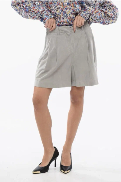 Fabiana Filippi Suede Shorts With Double Pleats In Gray