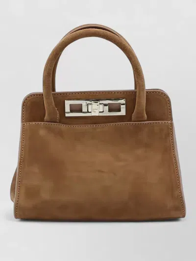 Fabiana Filippi Suede Shoulder Bag Detachable Strap Top Handle In Brown