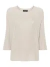 Fabiana Filippi Luxurious Ribbed Sweatshirt With Three-quarter Sleeves And Elegant Side Slits In Beige