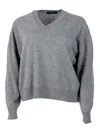 Fabiana Filippi Grey Sweater With V Neck And Micro Sequins In Wool Blend In Gray