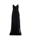 Fabiana Filippi Pleated Tulle Long Black Dress In Black