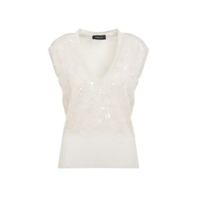 Fabiana Filippi V-neck Vanilla White Virgin Wool Vest In Beige