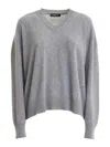 Fabiana Filippi Grey Sweater With V Neck And Micro Sequins In Wool Blend