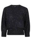 Fabiana Filippi Sequin Crewneck 3/4 Sleeved Jumper In Black