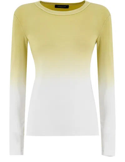 Fabiana Filippi Slim Fit Cotton Sweater With Shaded Print In Yellow