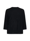 Fabiana Filippi Crewneck Wool Top Short Sleeves Sparkling Finish In Black