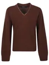 Fabiana Filippi Brown V-neck Sweater In Wool And Silk Blend Woman In Brown