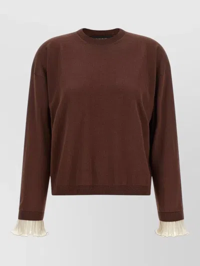 Fabiana Filippi Sweater Crew Neck Contrast Ribbed Long Sleeves In Brown