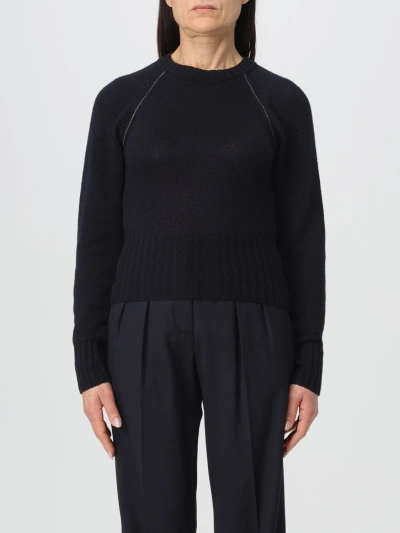 Fabiana Filippi Fisherman Cropped Crew Neck Sweater In Lurex Platinum In Blue