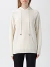 Fabiana Filippi White Hoodie With Drawstring Hood In Wool Blend Woman In White
