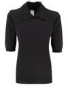 Fabiana Filippi Polo Shirt With Frayed Viscose Collar In Nero