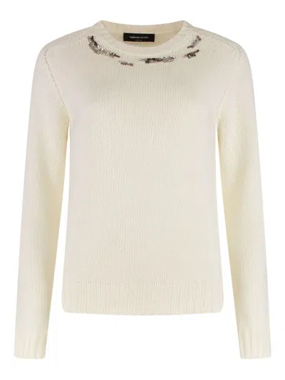 Fabiana Filippi Crew-neck Sweater Featuring Stone Embellishment In Neutral