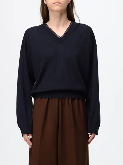 Fabiana Filippi Layered-detail V-neck Sweater In Blue
