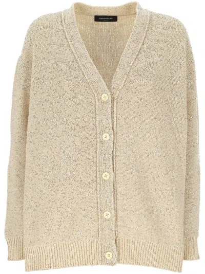Fabiana Filippi Beige V Neck Sweater With Button Front In Neutral