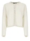 Fabiana Filippi Ivory Cotton Cardigan With Sequins And Lurex Details In Neutral
