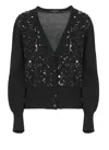 Fabiana Filippi V-neck Wool Blend Cardigan With Front Sequins Detail In Black