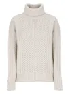 Fabiana Filippi Patterned Woven Roll-neck Rib Trim Sweater In Beige