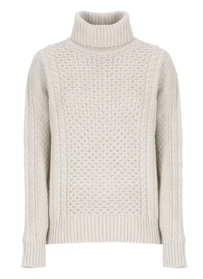 Fabiana Filippi Patterned Woven Roll-neck Rib Trim Sweater In Beige