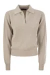 Fabiana Filippi V-neck Rib Trim Knit Polo Sweater In Beige