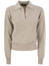 Fabiana Filippi V-neck Rib Trim Knit Polo Sweater In Beige