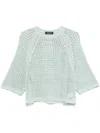 Fabiana Filippi Lightweight Open-knit Round Neck Knitwear In Bianco Verde Acqua