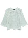 Fabiana Filippi Lightweight Open-knit Round Neck Knitwear In Bianco Verde Acqua