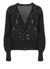 Fabiana Filippi V-neck Wool Blend Cardigan With Front Sequins Detail In Black