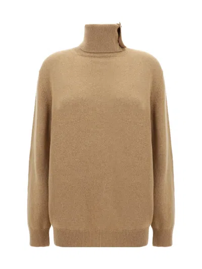 Fabiana Filippi High Neck Knit Sweater In Brown