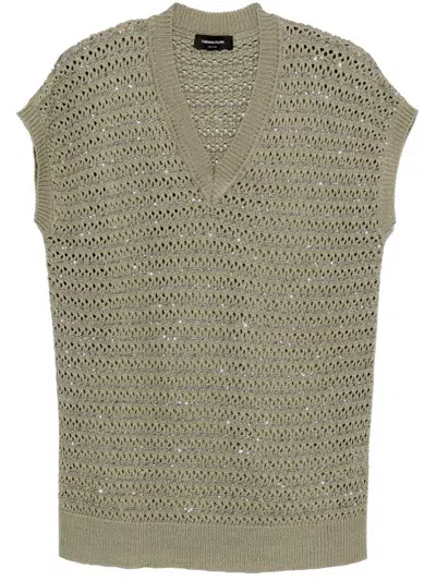 Fabiana Filippi V-neck Sequinned Knitted Vest In Gray