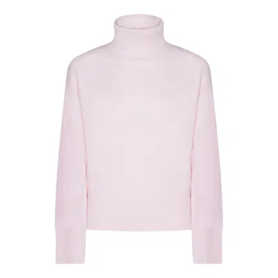 Fabiana Filippi Ribbed Turtleneck Knit Sweater Featuring Cuffs In Pink