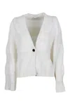 Fabiana Filippi Linen Cardigan Sweater With Three-dimensional Button Closure In White